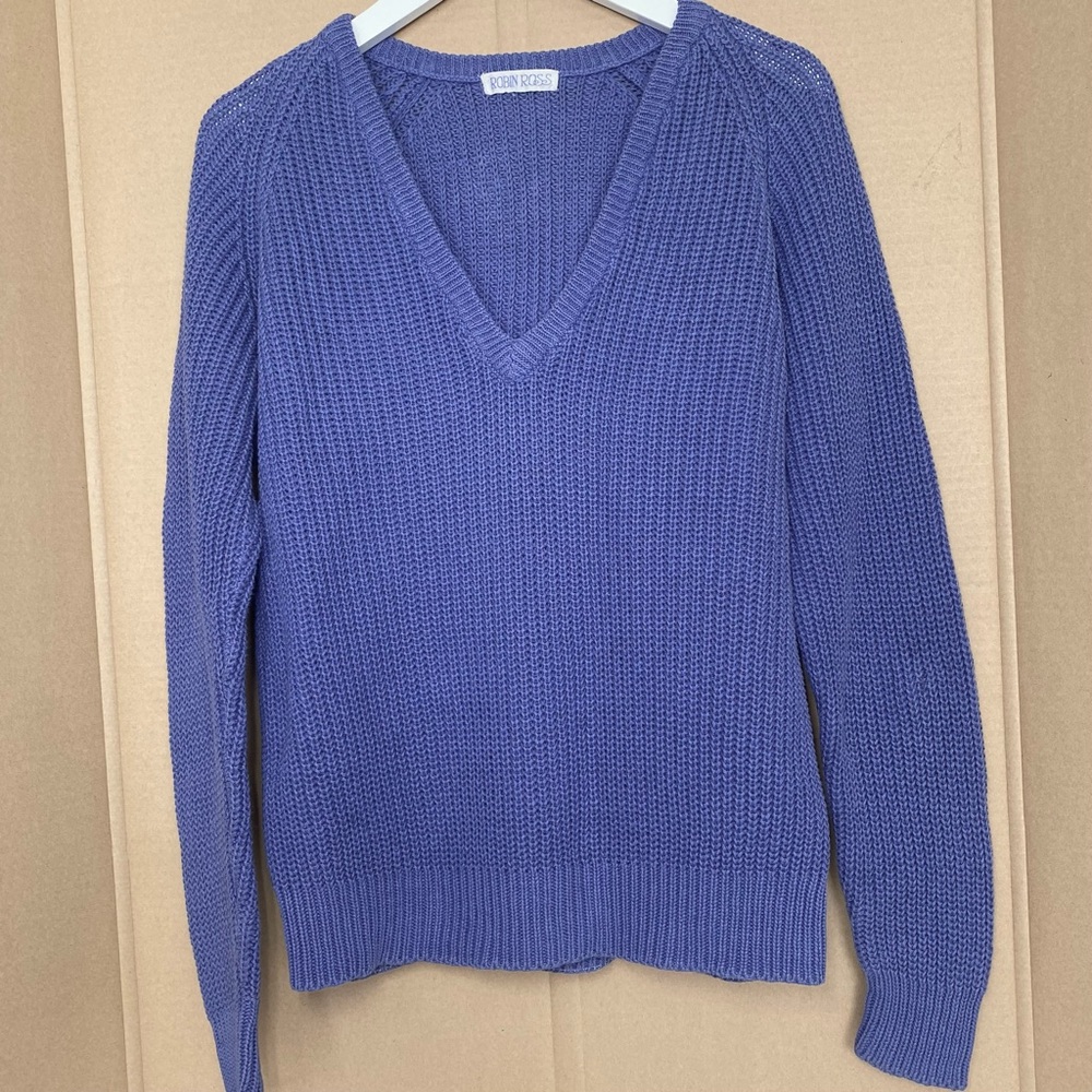 Vintage Robin Ross Dark Periwinkle Blue V-Neck Women's Sweater Oversized Medium